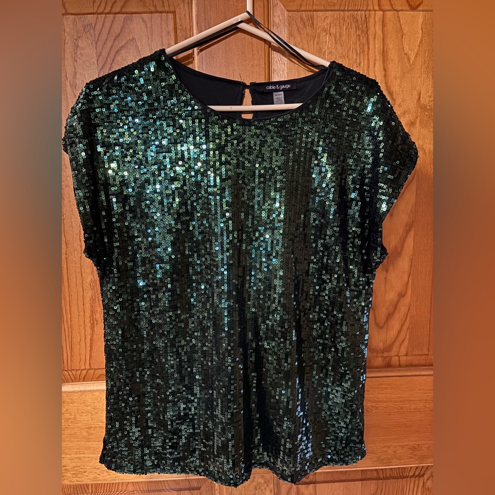 Cable & Gauge Emerald Sequin Short Sleeve Top